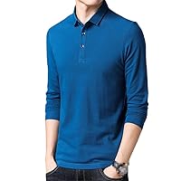 Mens Polo Shirt Solid Color Plain Casual Korean Long Sleeve Tops Clothing