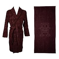 Tommy Hilfiger TH sponge bathrobe with logoed fabric collar + towel gift box item UM0UM03018 bathrobe and towel, XIH Deep burgundy, Small