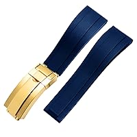 Silicone Watchband for Rolex Watch Strap with Folding Buckle Band Sport 20mm 21mm Mens Rubber Wristwatches Bracelet (Color : 10mm Gold Clasp, Size : 20mm)