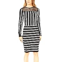 Womens Pinstriped Fishnet Inset Cocktail Dress