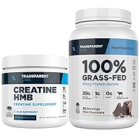Transparent Labs Grass-Fed Whey Protein Isolate with 28g of Protein - 30 Servings, Milk Chocolate & Creatine HMB - Creatine Monohydrate Powder with HMB for Muscle Growth - 30 Servings, Blue Raspberry