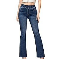 Women's Bootcut Bell Bottom Jeans Trendy Elastic Pull On Wide Leg Flared Denim Pants Stretch Stretchy Skinny 2024 Mom