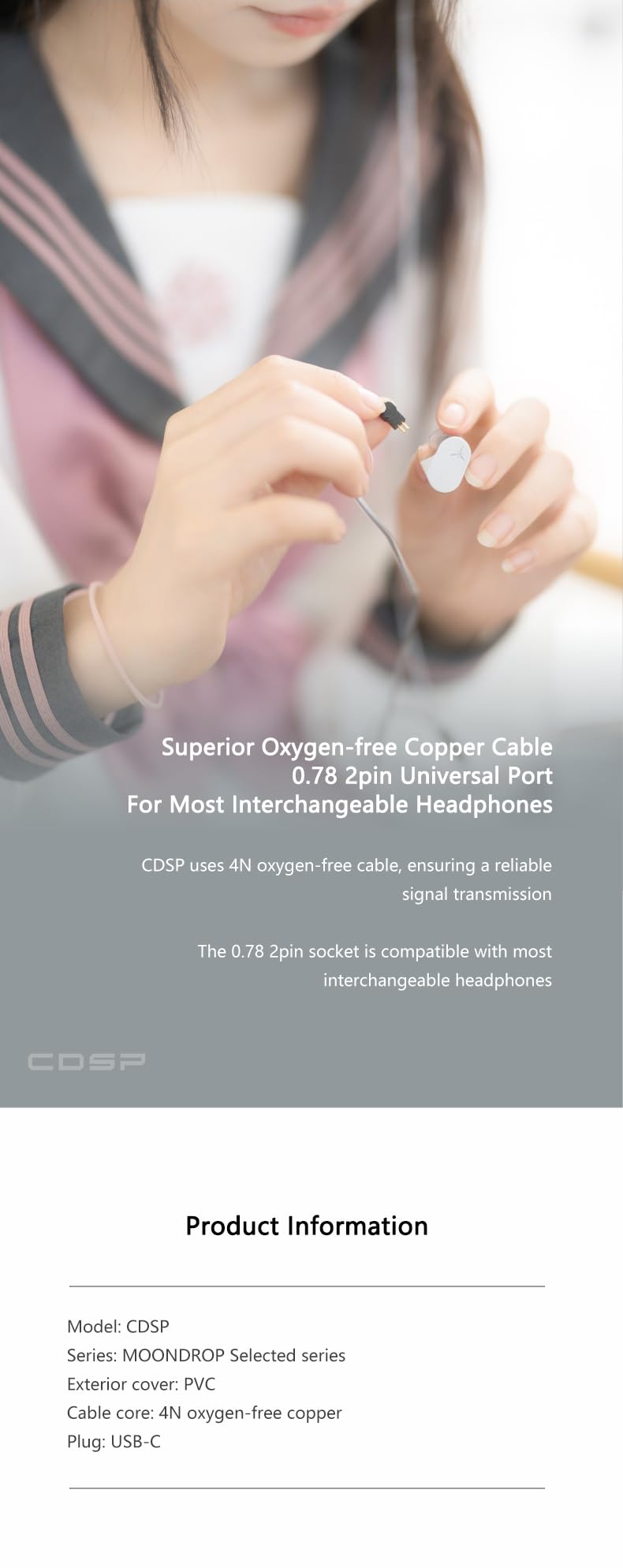Moondrop CDSP New Online Interactive DSP USB-C Earphone Upgrade Cable for Portable Wired HiFi Earphone