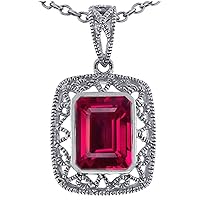 Emerald Cut Pendant Necklace Solid 10k White Gold