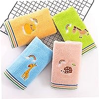 Kids Washcloths, 4pcs Cartoon Embroidery Kids Towel Set, Cotton Water Absorbent Face Towel, Kids Hand Wash Towels for Kids Boys Girls (10