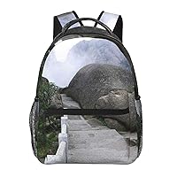 Casual Laptop Backpack Lightweight Stone Ladder Canvas Backpack For Women Man Travel Daypack With Side Pocket