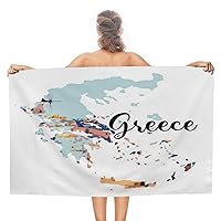 Greece Beach Towel Microfiber 31x51 Inch Europe Buildings Colorful Cityscape Travel Towels for Roadtrips Bath Pool Spa Hot Tub Outside Compact Sandproof Soft