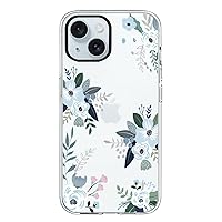 iPhone 15 Plus Case with Floral Design, Clear Cute Flower Pattern for Women Girls Hard Back and Soft Bumper Shockproof Protective Hybrid Phone Cover (BluesHibis 15Plus)