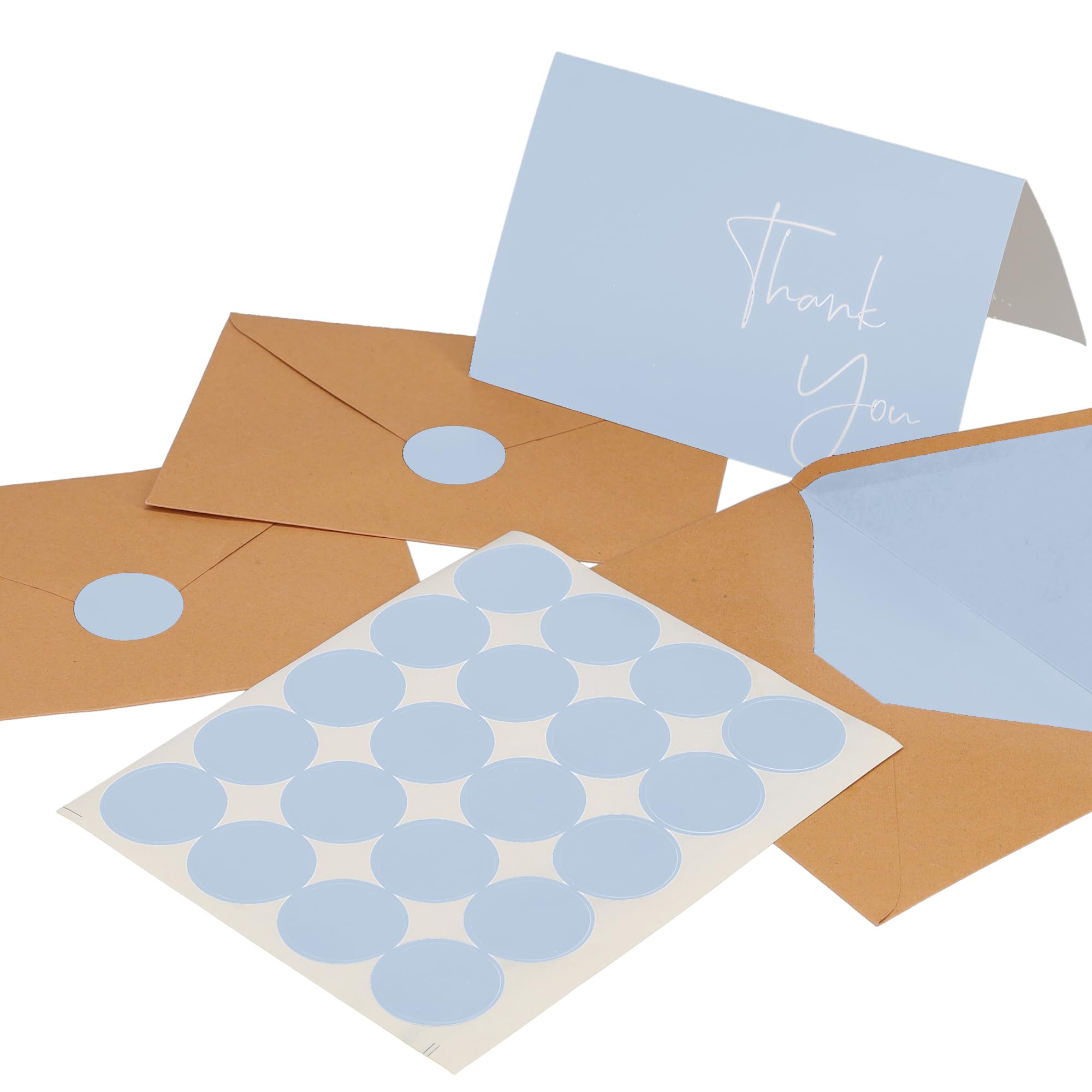 VNS Creations 100 pack Thank You Cards with Envelopes & Stickers - Classy 4x6 Blank Thank You Cards Bulk Box Set - Large Thank You Notes for Wedding, Small Business, Baby & Bridal Shower (Light Blue)