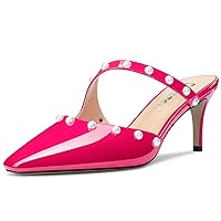 Castamere Women Mid Heel Square Toe Slip-on Rhinestone Crystal Mules Shoes Wedding Prom 2.6 Inches Heels