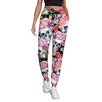 Rose Skull Women's Sweatpants Casual Lounge Jogger Pant Soft Workout Pants with Pockets