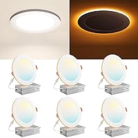 Amico 6 Pack 6 Inch 5CCT LED Recessed Ceiling Light with Night Light, 2700K/3000K/3500K/4000K/5000K Selectable Ultra-Thin Recessed Lighting, 12W=110W, 1100LM, Dimmable Canless Wafer Downlight ETL&FCC