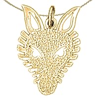 14K Yellow Gold Wolf Pendant with 18