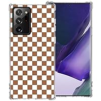Phone Case for Samsung Galaxy Note 20 Ultra 5G/4G, Brown White Grid Plaid Regular Lattice Checkered Checkerboard Cute Shockproof Protective Anti-Slip Soft Clear Cover Shell