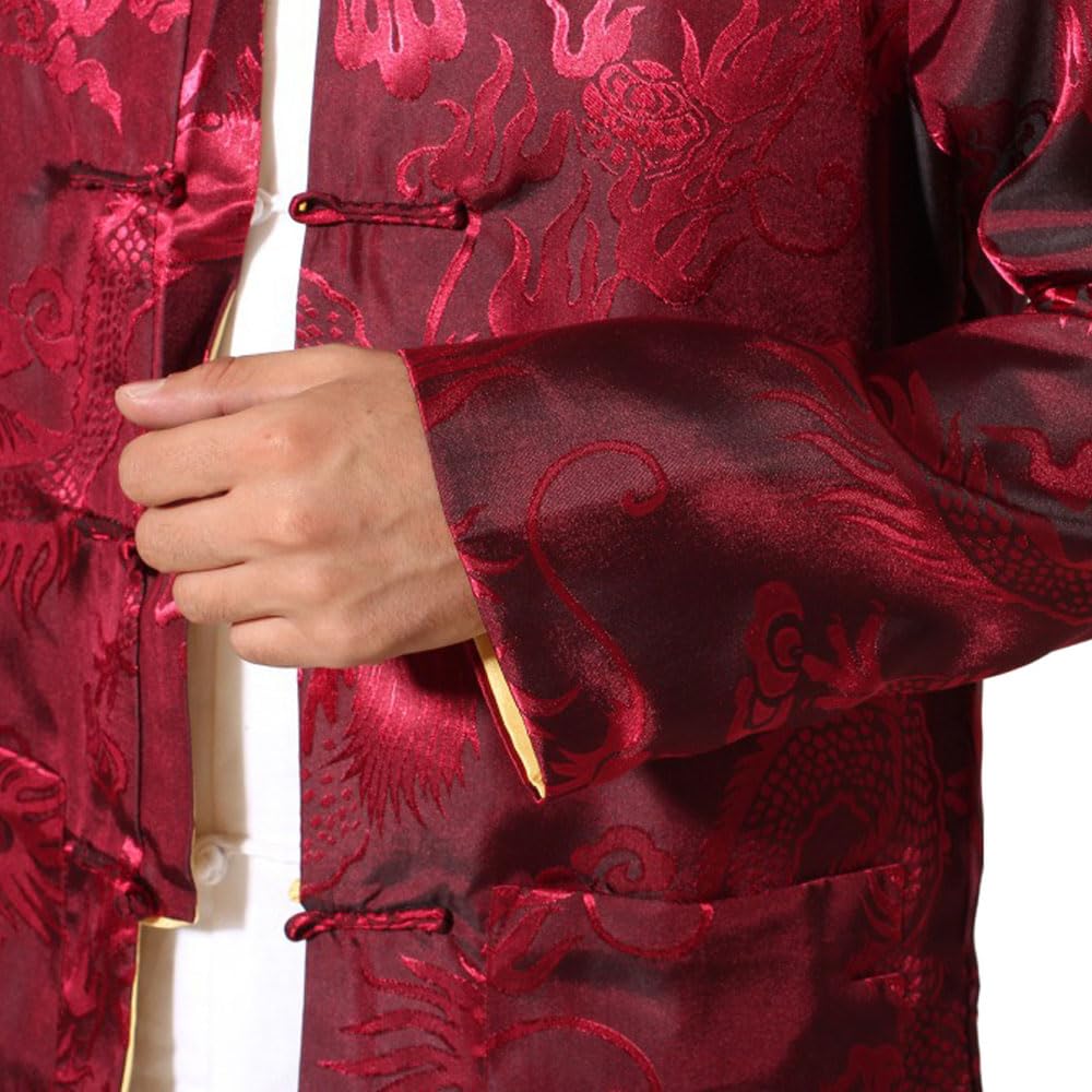ZooBoo Two-Sided Chinese Men's Jacket - Traditional Martial Arts Kung Fu Dragon Pattern Uniform Long Sleeve Clothing for Men