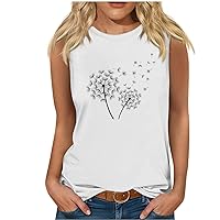 Dandelion Print Tank Tops for Women Sleeveless High Neck Loose Tee Tops Casual Basic Top 2024 Solid Vest Gym Fitness