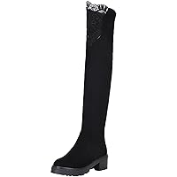 Long Boots Women Black Embroidered Block Elegant Platform Lace Over The Knee Boots By BIGTREE