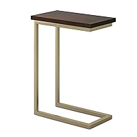 Skyler SOLID MANGO WOOD and Metal 18 inch Wide Rectangle C Side Table in Dark Brown and Gold, Fully Assembled , for the Living Room and Bedroom