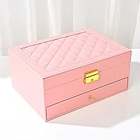 Jewelry Organizer Box for Women - Large PU Leather Jewelry Organizer Storage Case with Two Layers Display for Earrings Bracelets Rings Watches (Pink)