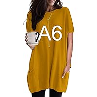 GRASWE Women's Crewneck Oversize Sweatshirts Short Sleeve Casual Pullover Tunic Tops with Pocket
