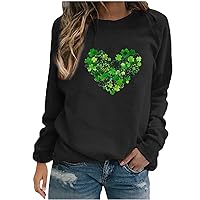 TUNUSKAT Womens Graphic Shirt Fashion Four Leaf Clover Heart Print Long Sleeve Tops Blouse Casual Crewneck Sweatshirt Tees