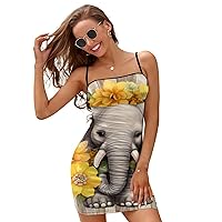 Cute Elephant Women's Mini Dress Sexy Bodycon Dress Spaghetti Strap Short Backless Club Dress