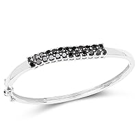 3.53 Carat Genuine Black Diamond .925 Sterling Silver Bangle