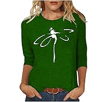 Ceboyel Womens 3/4 Sleeve Tops Dragonfly Print Summer Blouse Shirts Graphic Vintage Tshirt Tees Dressy Casual Ladies Clothing