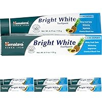 Himalaya Bright White Toothpaste, Fluoride Free to Reduce Plaque & Whiten Teeth, 6.17 oz (Pack of 4)