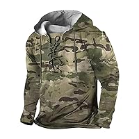 Distressed Hoodies For Men，Men's Military Tactical Hoodies Retro Print Tieup Trainning Outdoor Camping Sweatshirt