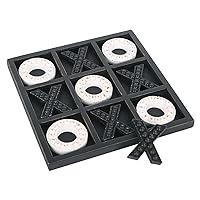 NIKKY HOME Tic Tac Toe Wood Board Game for Kids Family, 10.6 Inch Rustic Wooden Coffee Table Decor, Black