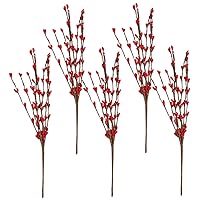 5pcs Artificial Berry Branch Xmas Vase Fillers Artificial Berry Stems Xmas Artificial Berry Plants Decor DIY Xmas Wreath Decoration Holly Christmas Cutting Red Plastic