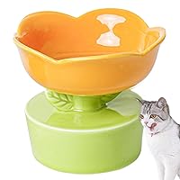 Elevated Cat Bowl 14 Oz Ceramic Cat Bowl 5.9'' Dia. Raised Cat Bowl Cute Flower Shaped Cat Food Bowl with Base Non Slip Cat Bowls Protect Pet's Spine, Stress Orange