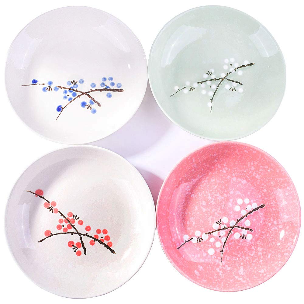 Japanese Ceramic Plates, 8 Inch - Ceramic Dinner Plates set of 4, Household Tableware Plates