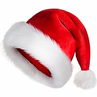 JUANANIUG Christmas Hat Santa Hat Adult: Xmas Holiday Hat for Women and Men - Extra Thicken Classic Fur for Christmas New Year Festive Holiday Party Supplies