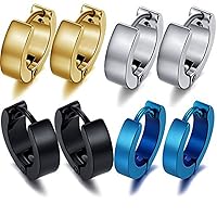 Stainless Steel Huggie Earrings - Unisex Cool Small Hypoallergenic Hoop Stud Earring Piercings (1 Set 4 Pairs)