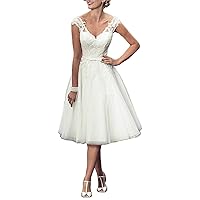 Lorderqueen Princess Lace Appliques Wedding Dress Short Bridal Gowns