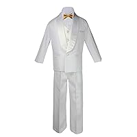 6pc Boys White Satin Shawl Lapel Suits Tuxedo Extra Gold Satin Bow tie Set