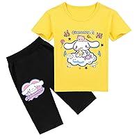 Cinnamoroll Crewneck Tee Shirt+Casual Shorts Novlety Short Sleeve T-Shirt Graphic Pullover Tops for Kid