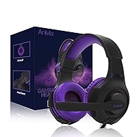 Computer Wired Over Ear Headphones Updated AH68 Stereo Surround Sound Headsets Gaming Headset with HD Mic, Volume Control, Noise Isolating, Bass, 3.5mm Audio-Jack for Multi-Platforms, Purple