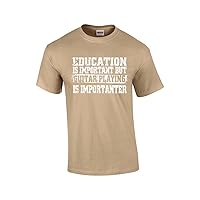 Funny Guitar T-Shirt Education is Important but Guitar Playing is Importanter Musician Band Rock Heavymetal 80's Bass Player-Tan-6Xl