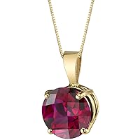 PEORA 14K Yellow Gold Created Ruby Pendant for Women, Classic Solitaire, 2.50 Carats Round Shape 8mm