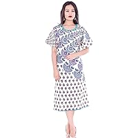 Indian 100% Cotton Women Evening Long Dress Plus Size Mandala Print White Color