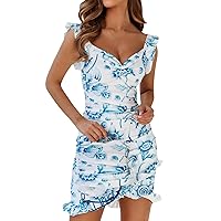 Spring Sundresses for Women 2024 Midi, Women Boho Floral Dress Sexy Printed Casual V Neck Party Evening Summer