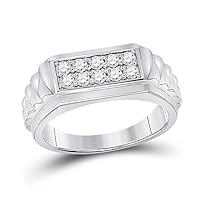 The Diamond Deal 10kt White Gold Mens Round Diamond Ribbed Flat Top Band Ring 1/2 Cttw