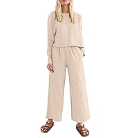 Pretty Garden Womens 2024 Fall 2 Piece Outfit Tracksuits Casual Linen Long Sleeve Tops And Wide Leg Pants