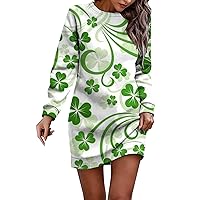 Pink Dress for Women Formal,2024 Women's St. Patrick's Day Printed Round Neck Long Sleeved Casual Dress (4) Sol