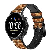 CA0051 Giraffe Skin Leather Smart Watch Band Strap for Fossil Womens Gen 5E, Womens Gen 4, Hybrid Smartwatch HR Charter Size (18mm)