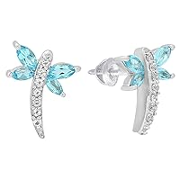 Dazzlingrock Collection Marquise & Round Blue & White Topaz Ladies Dragonfly Stud Earrings, Sterling Silver