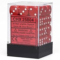 Chessex CHX25804 Dice-Opaque: 36D6 Red/White Set, Small (10mm - 14mm)